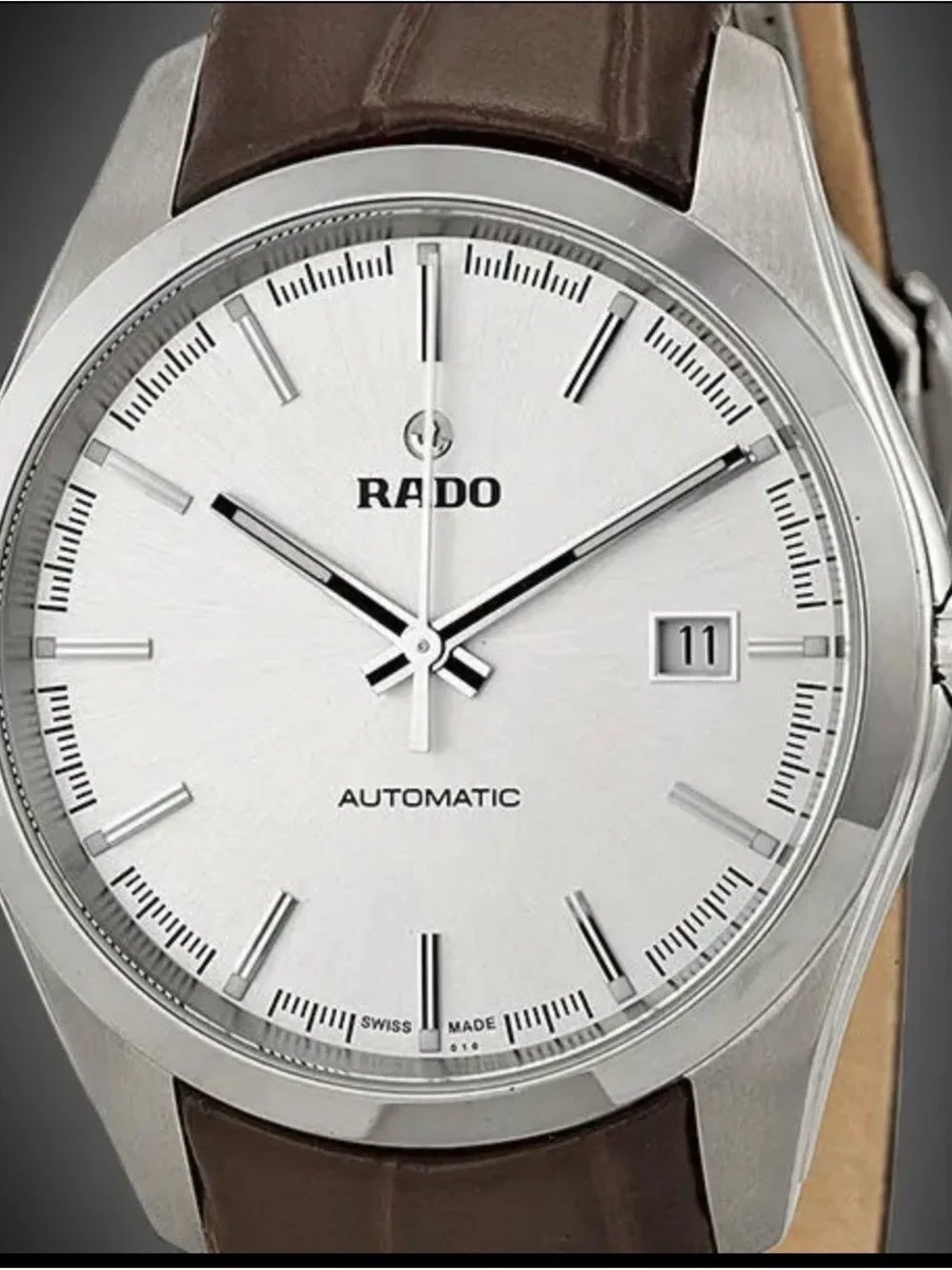 Rado HyperChrome Silver Dial Watch, Brown Leather Strap W/ Clasp